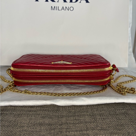 Prada Red Chevron Wristlet with Gold Chain - Picture 2 of 5